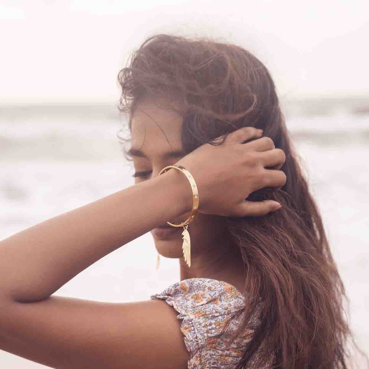 Boho Dream Feather Charm and Stone Bangle