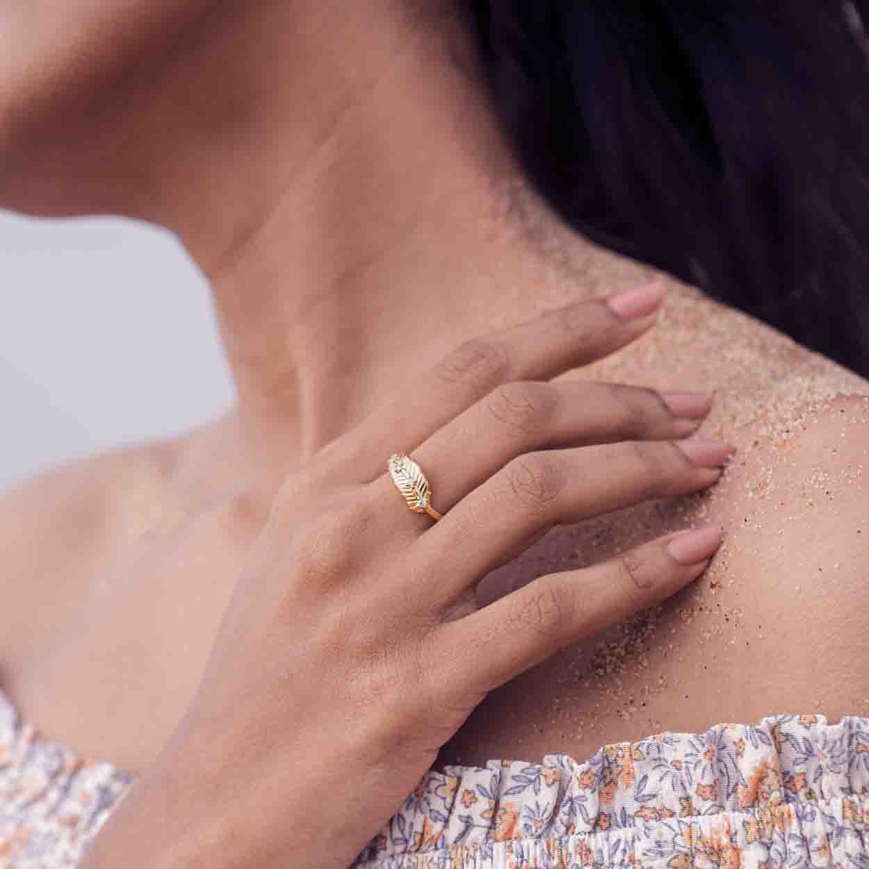 Boho Dream Narrow Feather Ring-Gold Plated